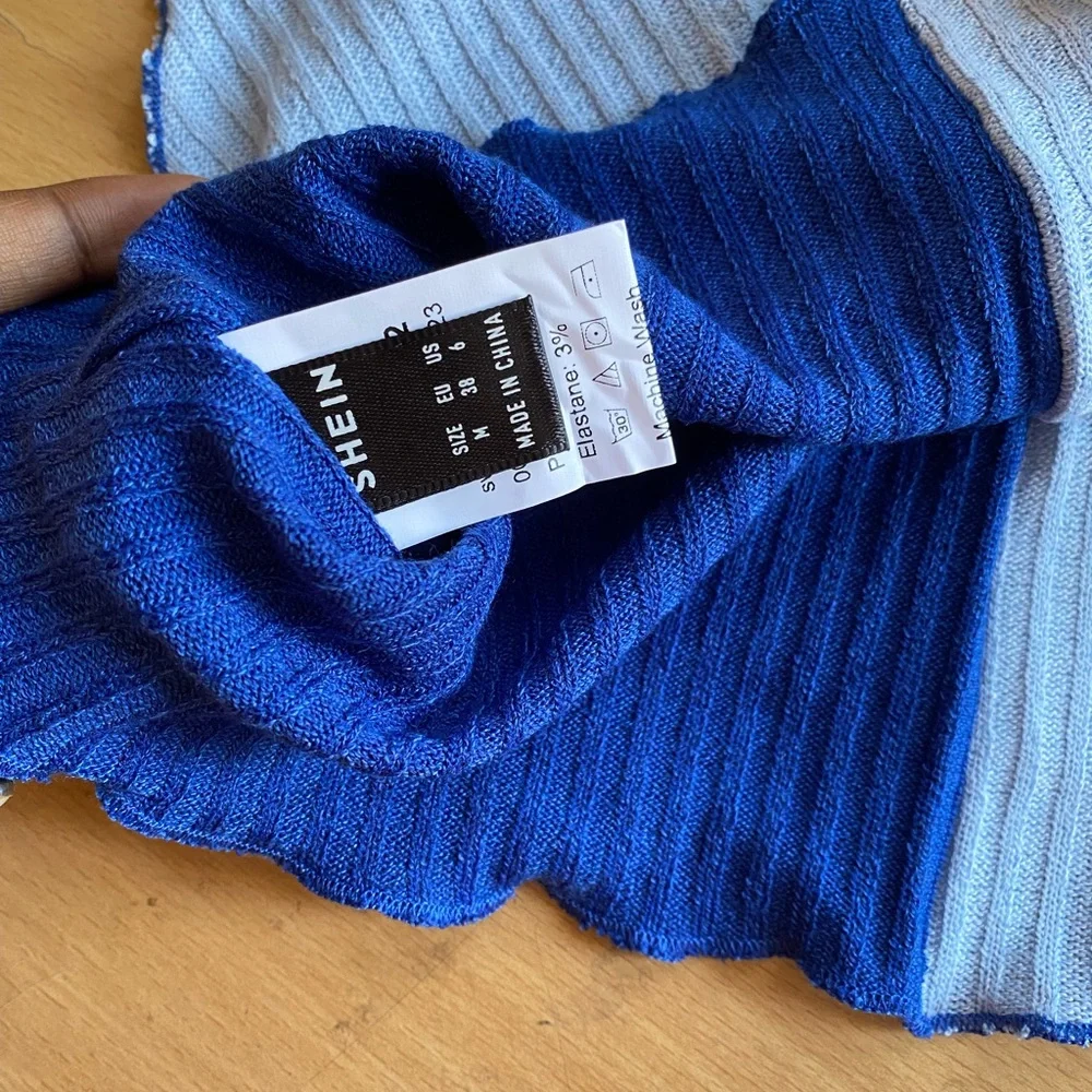 SHEIN EZwear Lettuce Trim Colorblock Halter Top Size -medium - Picture 4 of 5